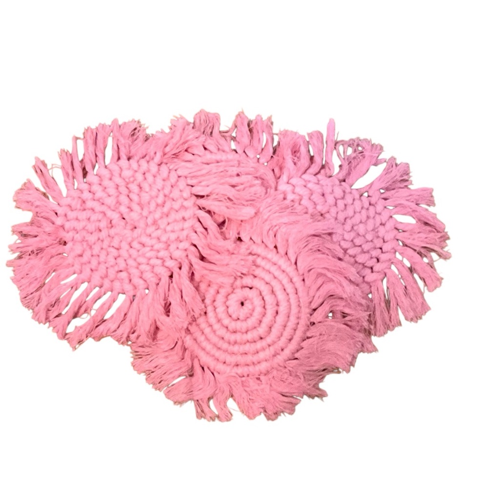 Pink Woven Fringe Coaster Set